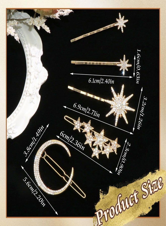 VENOFEN Rhinestone Moon Hair Clips Gold Star Hair Pins Sparkly Crystal Decorative Bobby Pins for Women Vintage Bridal Side Clips Wedding Prom Party Celestial Hair Accessories - Image 4
